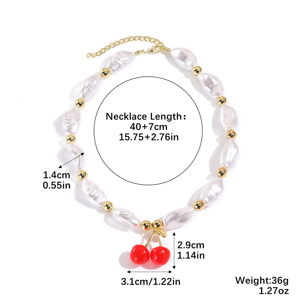 Wholesale  fruit jewelry fresh sweet pearl red cherry pendant necklace