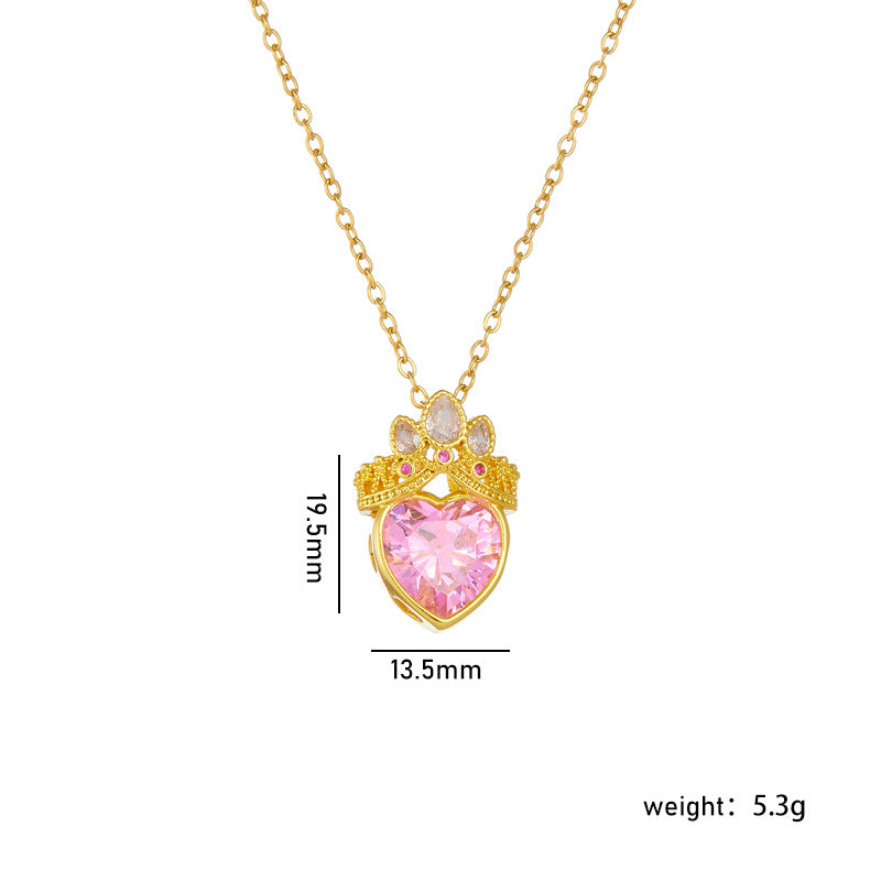 Wholesale Titanium Steel Clavicle Chain Pink Crown Love Necklace Choker Necklace ACC-NE-Rongc009