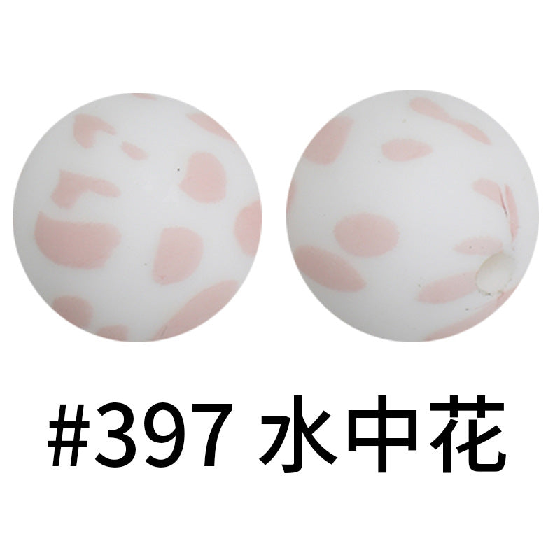 Wholesale 50pcs Western Style Leopard Skull Color Aztec Printed Silicone Balls Beads ACC-BDS-HeSheng003