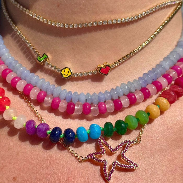 Wholesale  DIY accessories stainless steel gold plated color drop oil 26 letters perforated pendant