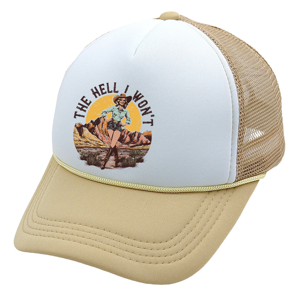 Wholesale Trucker Hat Western Style Cowboy Baseball Cap Printed Mesh Cap ACC-HT-HaiPu013