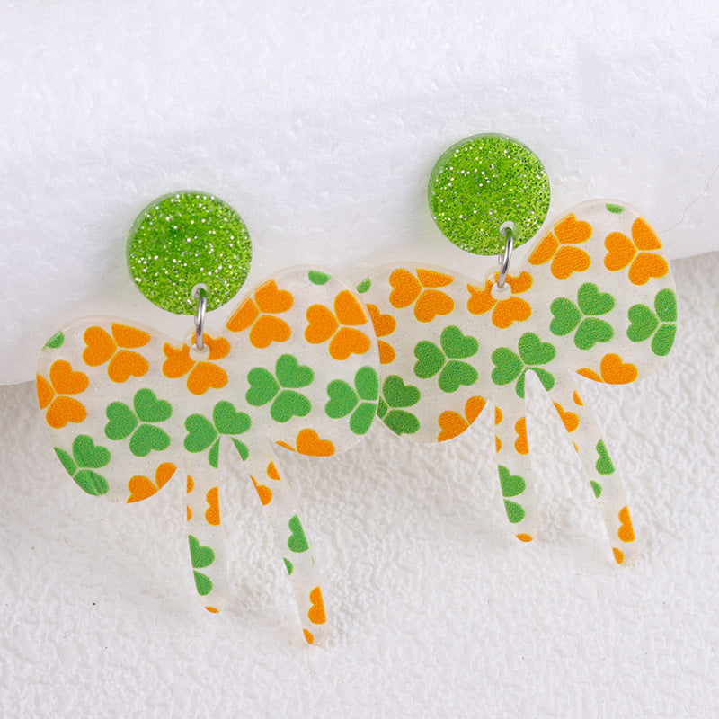Wholesale 2pcs Acrylic St.  Patrick' s Day Four-Leaf Clover Butterfly Earrings