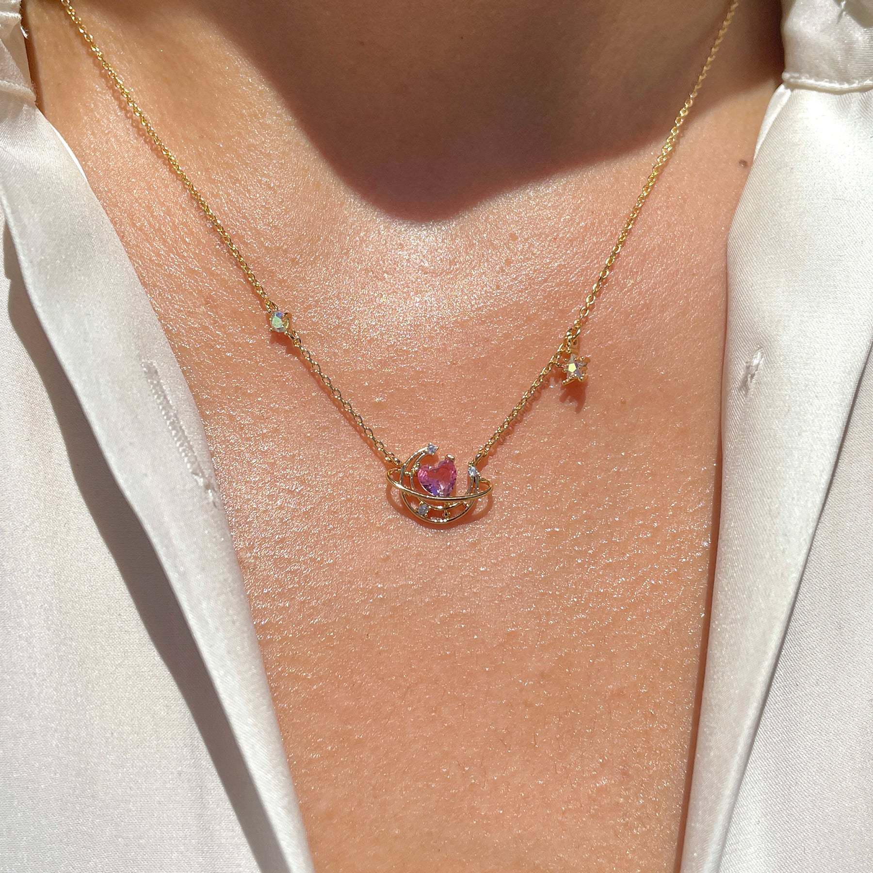 Wholesale 18k Gold Plated Wind Cherry Moon Planet Butterfly Copper Necklace