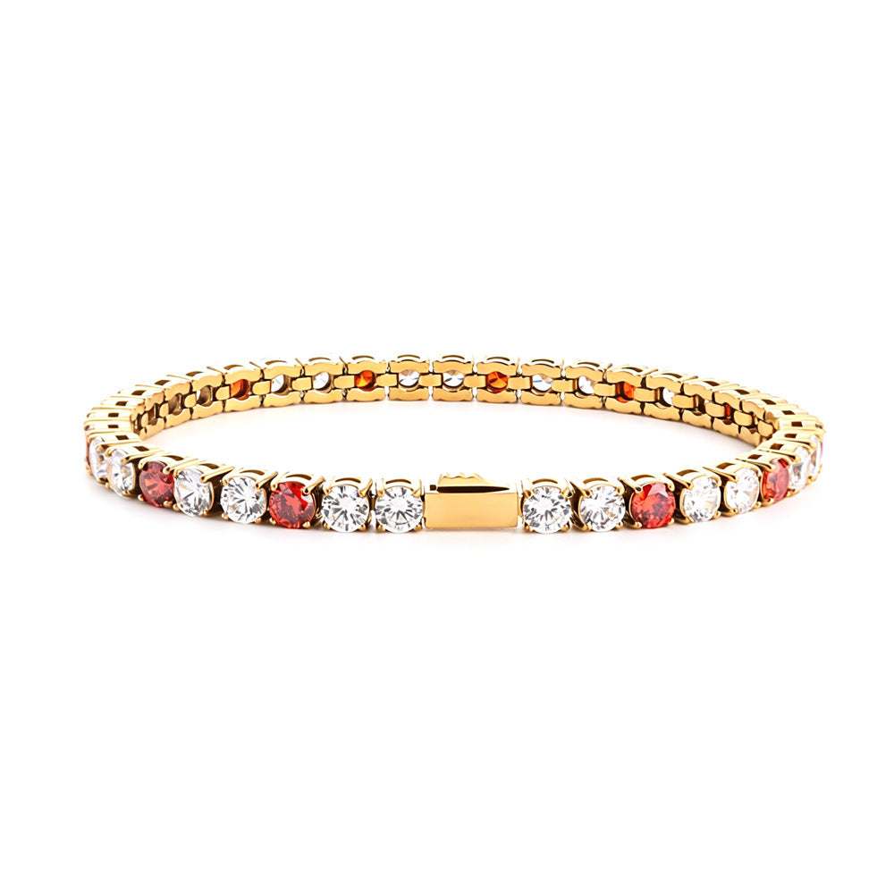 Wholesale Euro-American Hip-Hop Style Stainless Steel Cuban Chain with Red Zircon