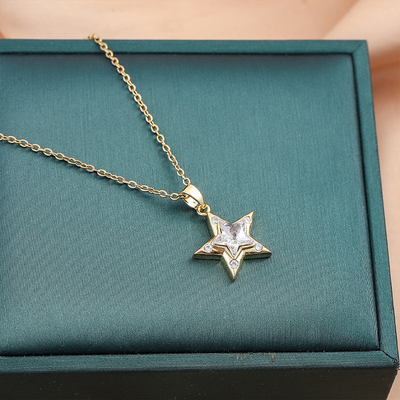 Wholesale Gold Five-pointed Star Pendant Titanium Steel Necklace ACC-NE-Chengy006