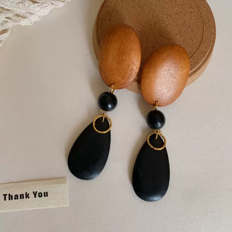 Wholesale Stylish Wooden Geometric Earrings Handmade New Chinese Style Fashion Accessory