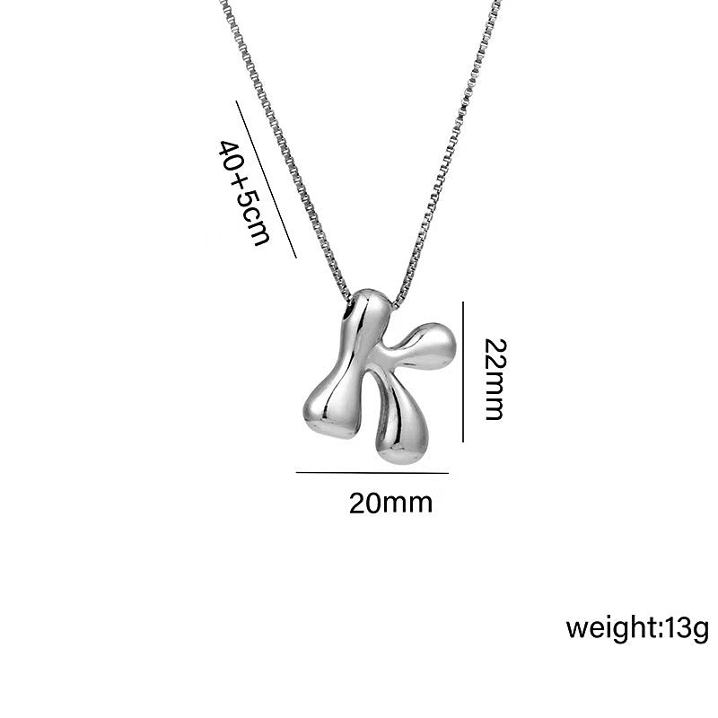 Wholesale Brass Glow Balloon Bubble Cute Chubby 26 English silver Letter Pendant Necklace