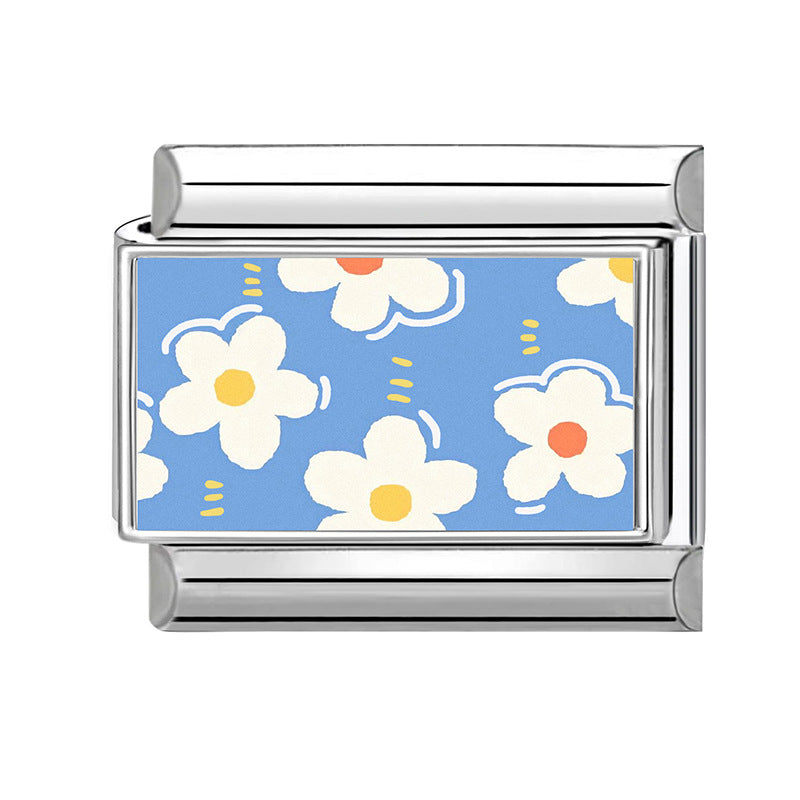 Wholesale Hearts and Love Italian Charms Blue series DIY square Single Section Creative Stainless Steel Composable Bracelet