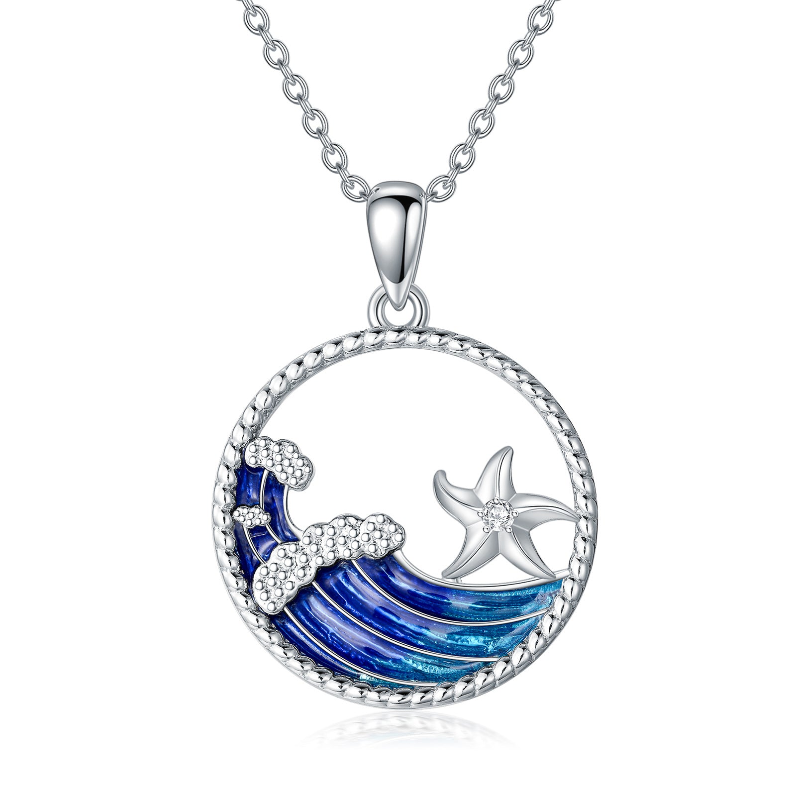 Wholesale  S925 Silver Summer Hawaiian Ocean Wind Waves Starfish Necklaces