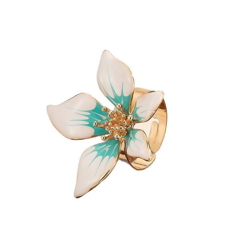 Wholesale  Flower Exaggerated Creative French Retro Elegant Metal Oil Drop  Ring