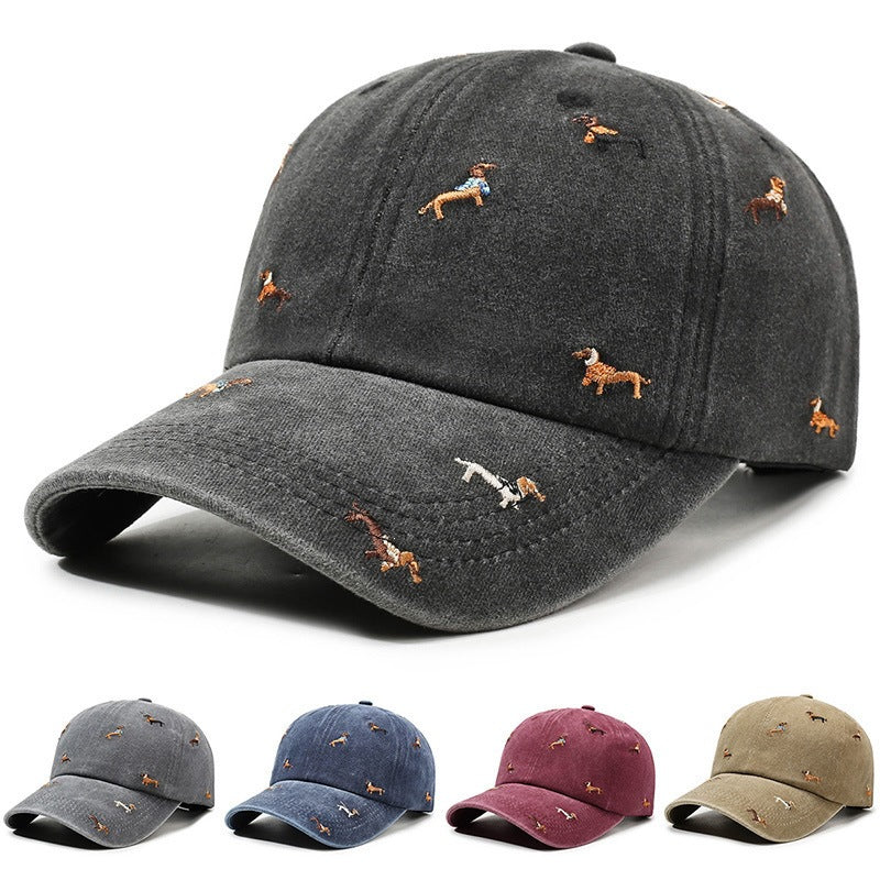 Wholesale Retro Puppy Embroidery Baseball Cap Washed Curved Brim Adjustable Street Fashion Cap