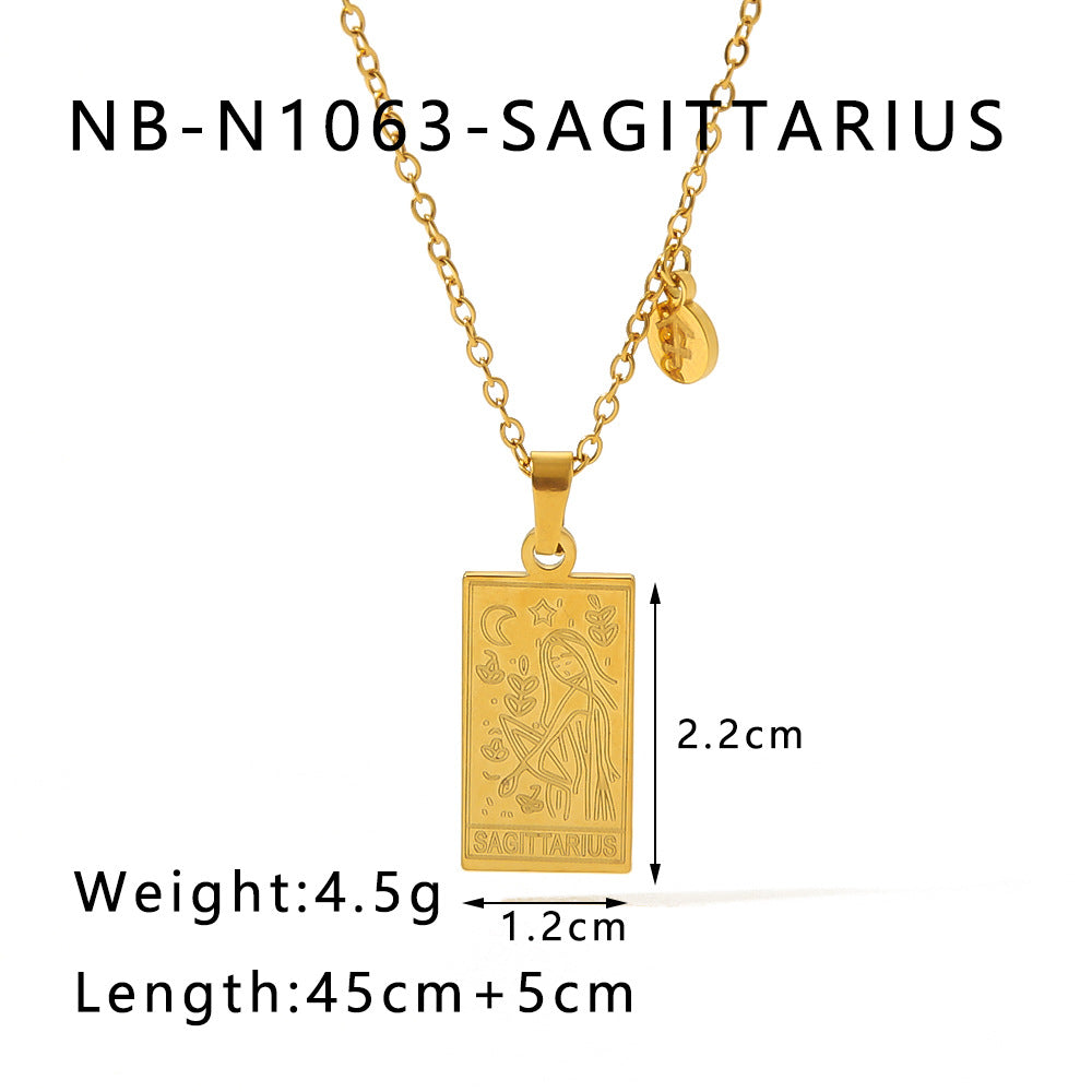 Wholesale stainless steel twelve constellation simple necklace 18K gold plated square clavicle chain