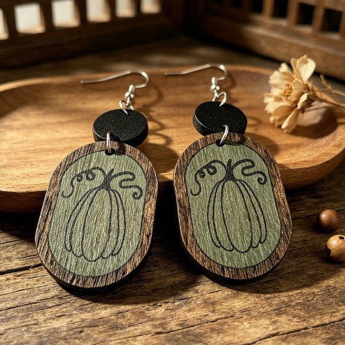 Wholesale Wooden Pumpkin Print Earrings Bohemian Retro Geometric  Jewelry Accessory For Party Gift