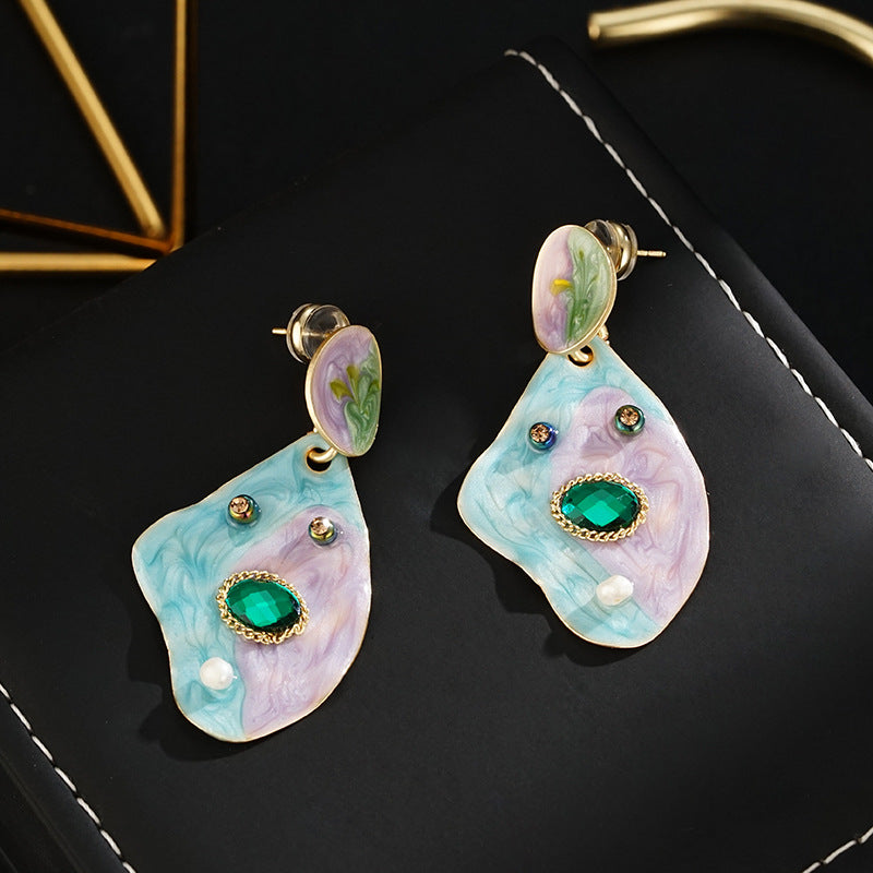 Wholesale Colorful oil painting style  S925 silver needle  exaggerated earrings