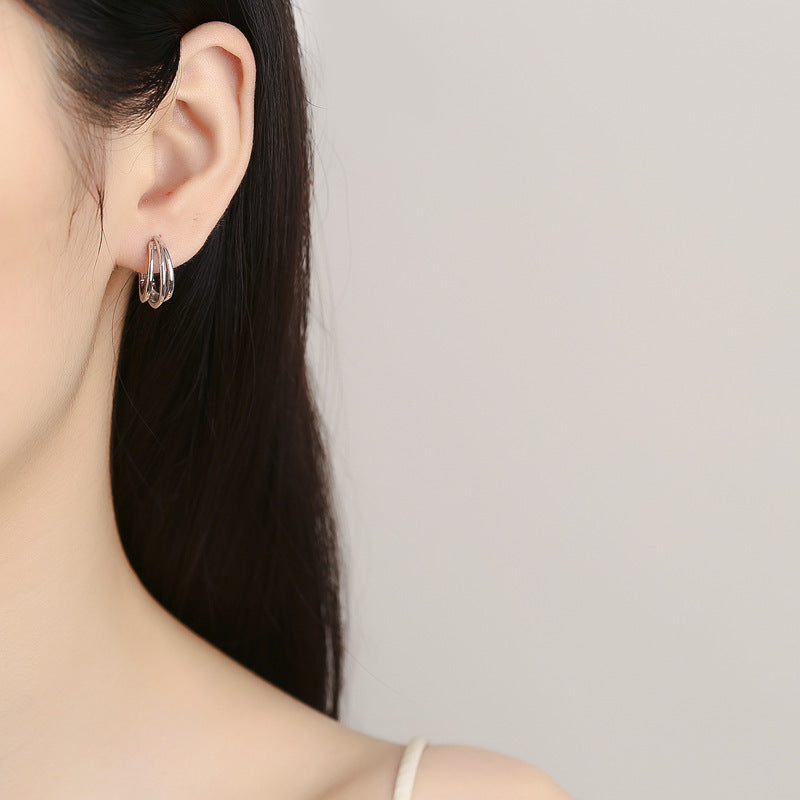 Wholesale S925 Sterling Silver Multi-layer Hollow Earrings