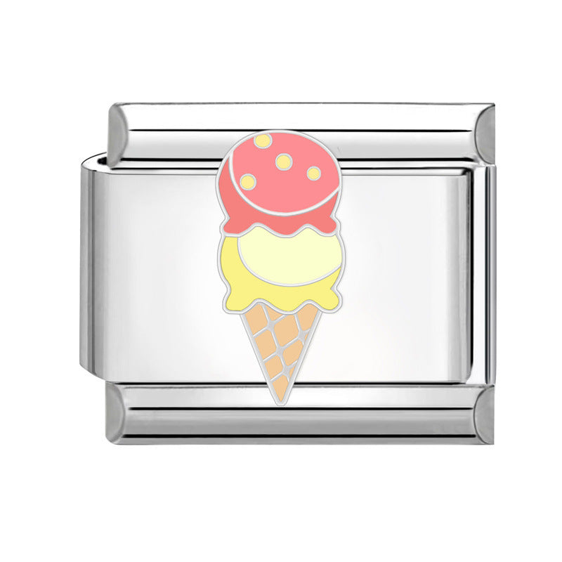 Wholesale Italian Charm Bracelet 9mm DIY Splicing Cute Creative Ice Cream Stainless Steel Composable Bracelet