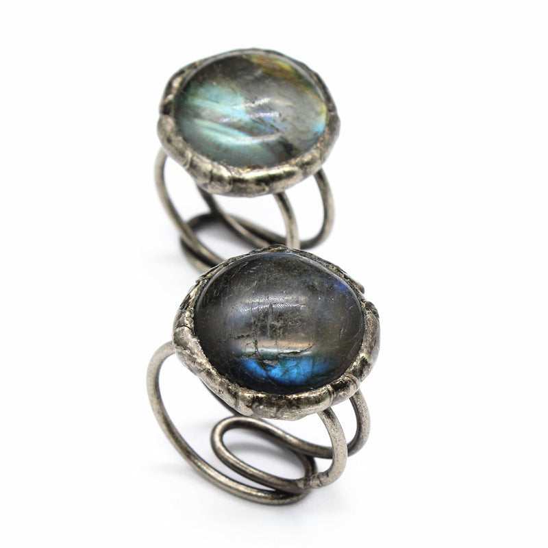 Wholesale  crystal jewelry old natural stone black tourmaline stone ring