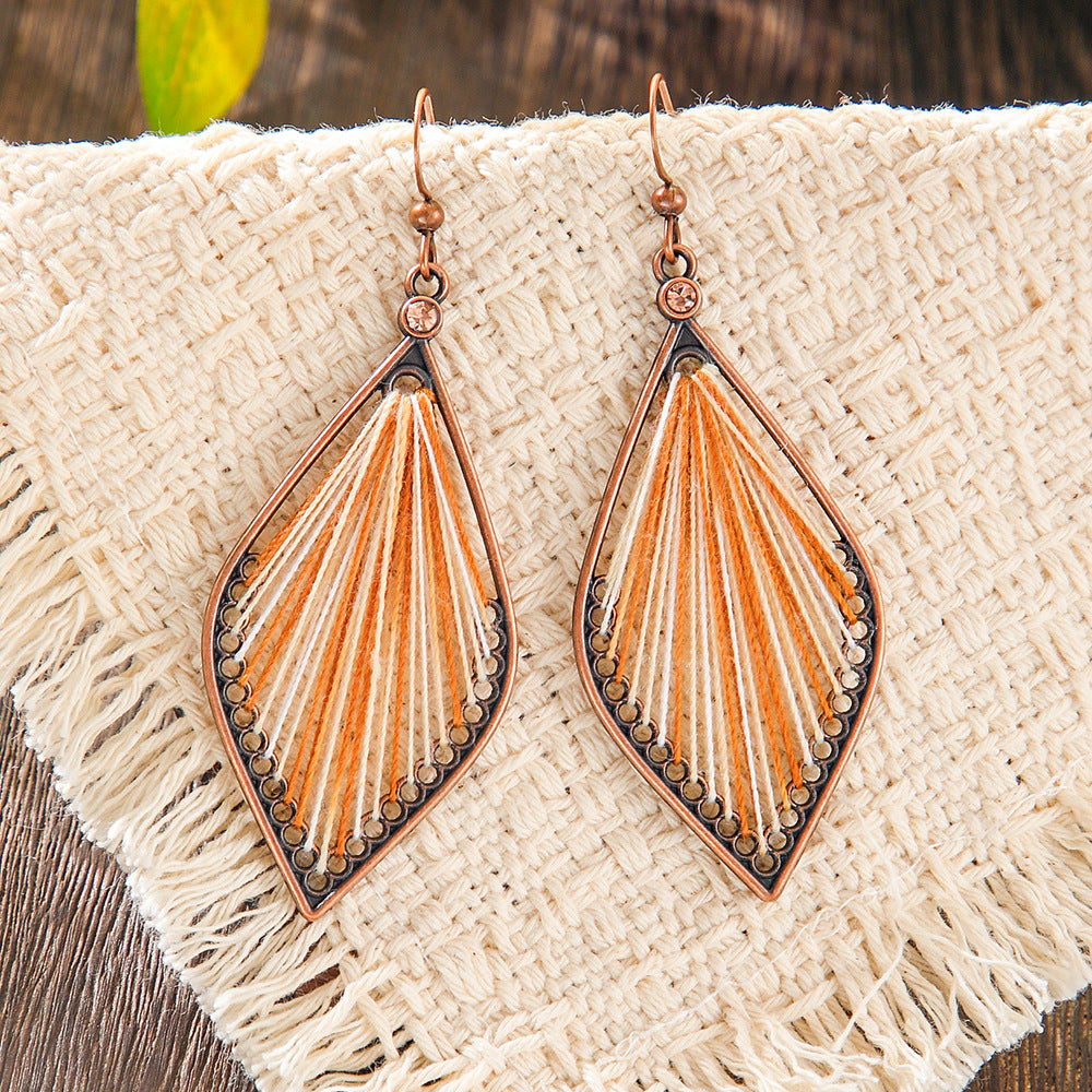 Wholesale Zinc Alloy Handmade Vintage Ethnic Style Wire-Wrapped Earrings Fashion Accessory for Resale
