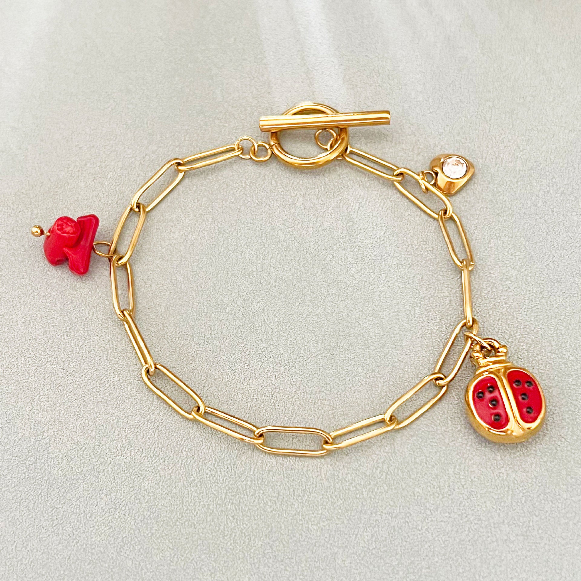 Wholesale 18K Gold-Plated Stainless Steel Heart Cherry Bracelet