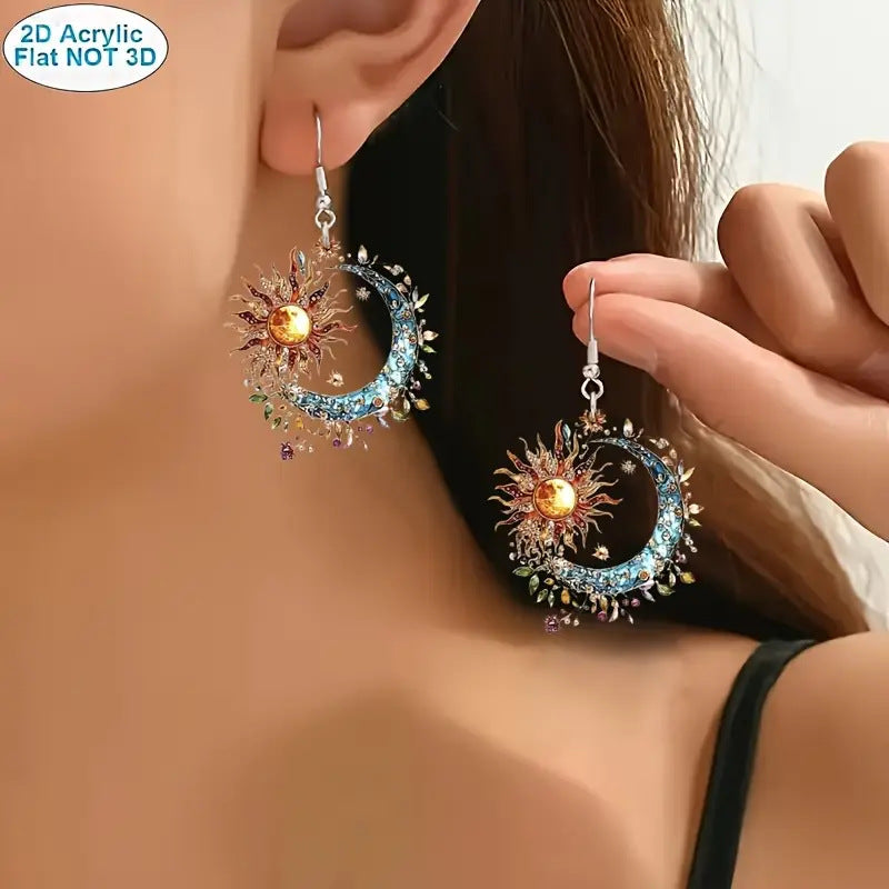 Wholesale Colorful Moon and Sun Bohemian Style Acrylic Earrings