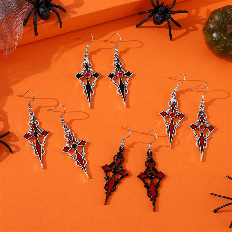 Wholesale Zinc Alloy Red Black Gem Cross Earrings Dark Punk Vampire  Party Fashion Accessory