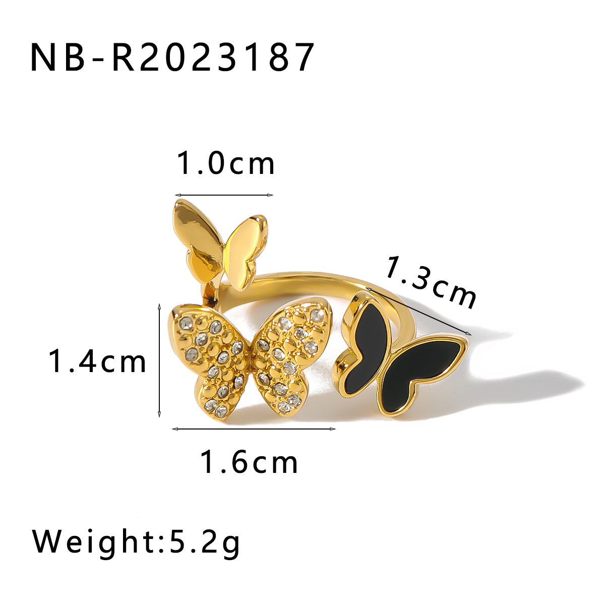 Wholesale Butterfly Inlaid Diamond Oil Drop Butterfly Open Adjustable Stainless Steel Rings ACC-RS-Xiny008