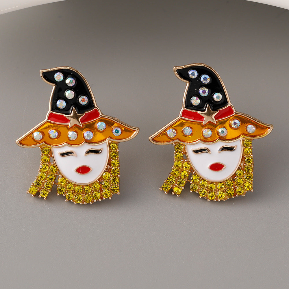 Wholesale Halloween Hat Witch Alloy Oil Drop Diamond Earrings ACC-ES-Jicai001