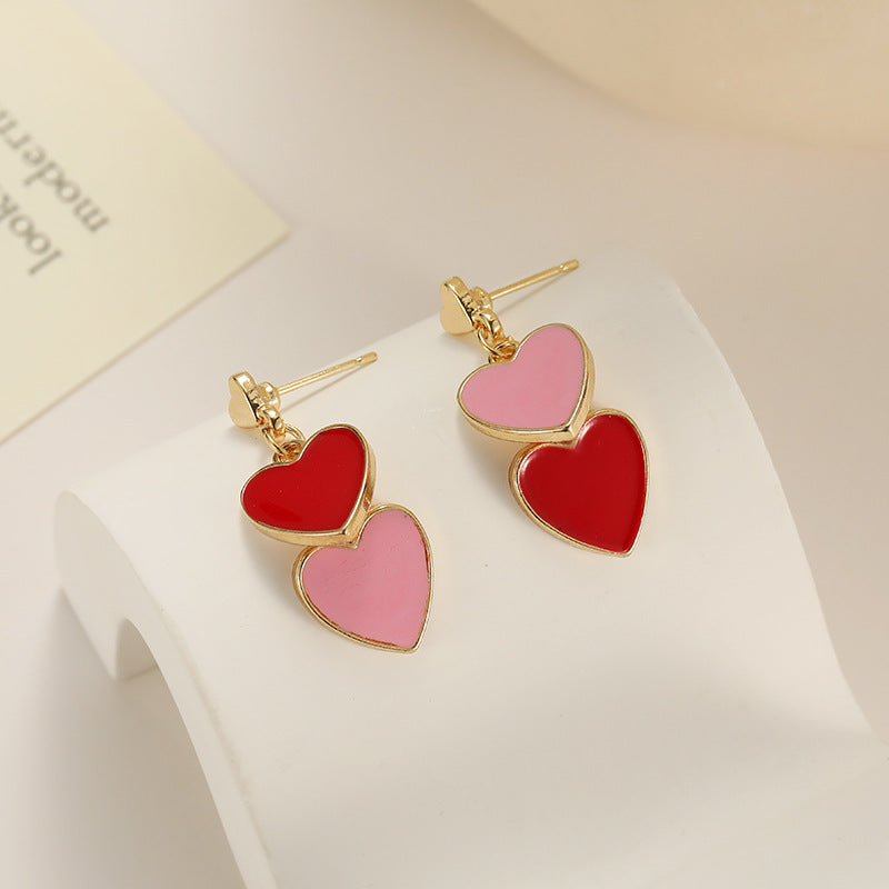 Wholesale s925 silver needle two-color love oil drop earrings
