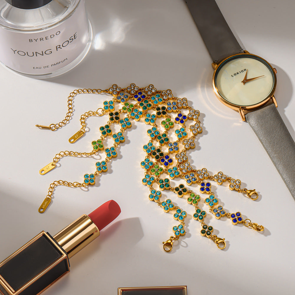 Wholesale Stainless steel bracelet inlaid with colored diamonds light luxury and high-end feel