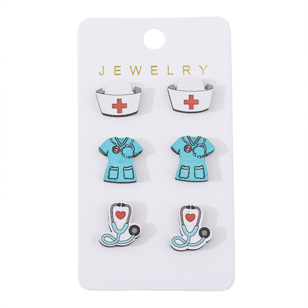 Wholesale Nurses Day Stethoscope Cute Heart and Lung Organ Earrings Set
