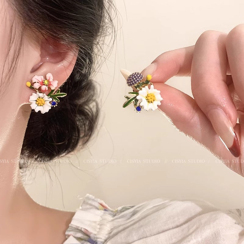 Wholesale Enamel Colored Flower Earrings