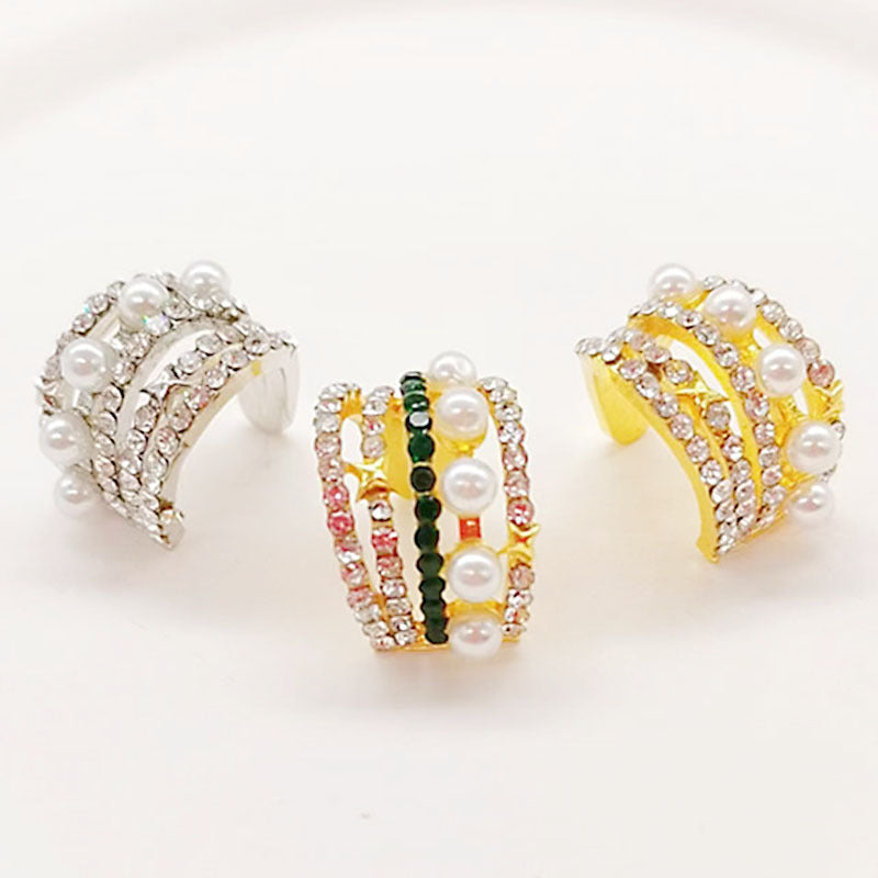 Wholesale Multi-layered Multi-circle Zircon Pearl Ear Cuff Earrings Pearl Earrings ACC-ES-YunJin001