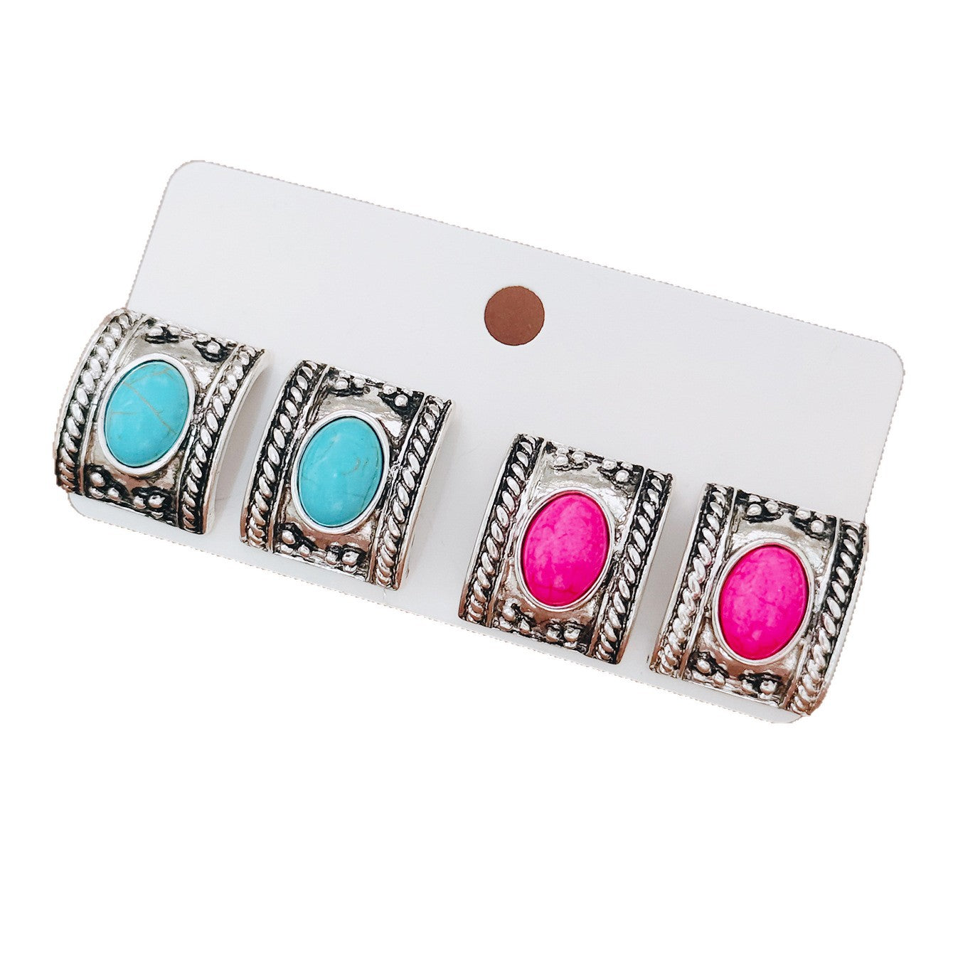 Wholesale Retro Western Geometric Turquoise Earrings Set Everyday Fashion Jewelry Accessory Gift For Women Boutique Resale