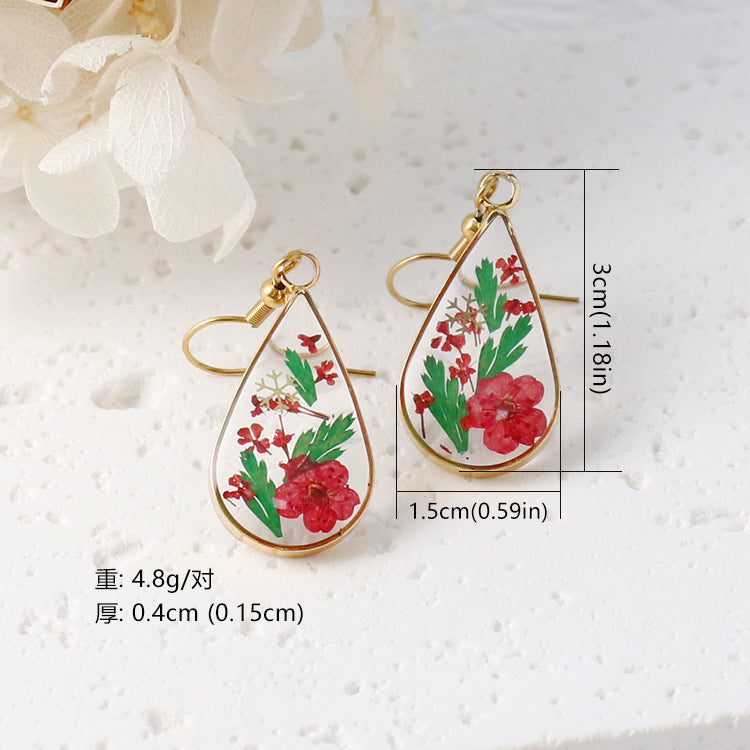 Wholesale Christmas Dried Flower Resin Preserved Flower Earrings