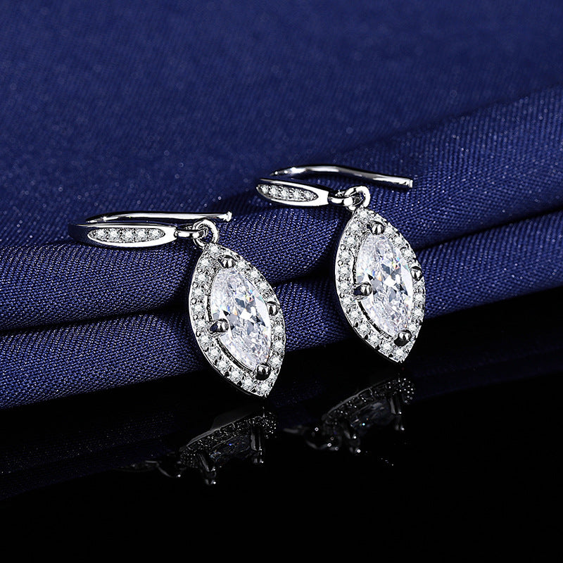 Wholesale  Exquisite and Luxurious Full of Marquise-Shaped Zircon Earrings,  Feminine Commuter Style Earrings
