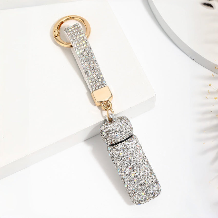 Wholesale Blue Rhinestone Perfume Bottle Keychain Chic Hollowed Design Bag Charm For Purse Or Car Key