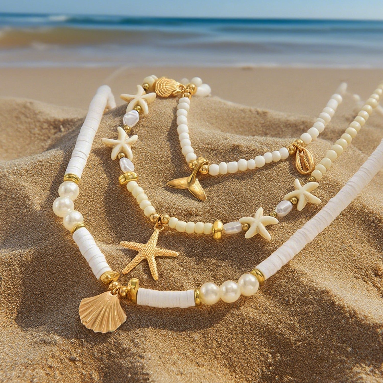 Wholesale  Summer Beach Style Starfish Shell Pearl Necklace Set
