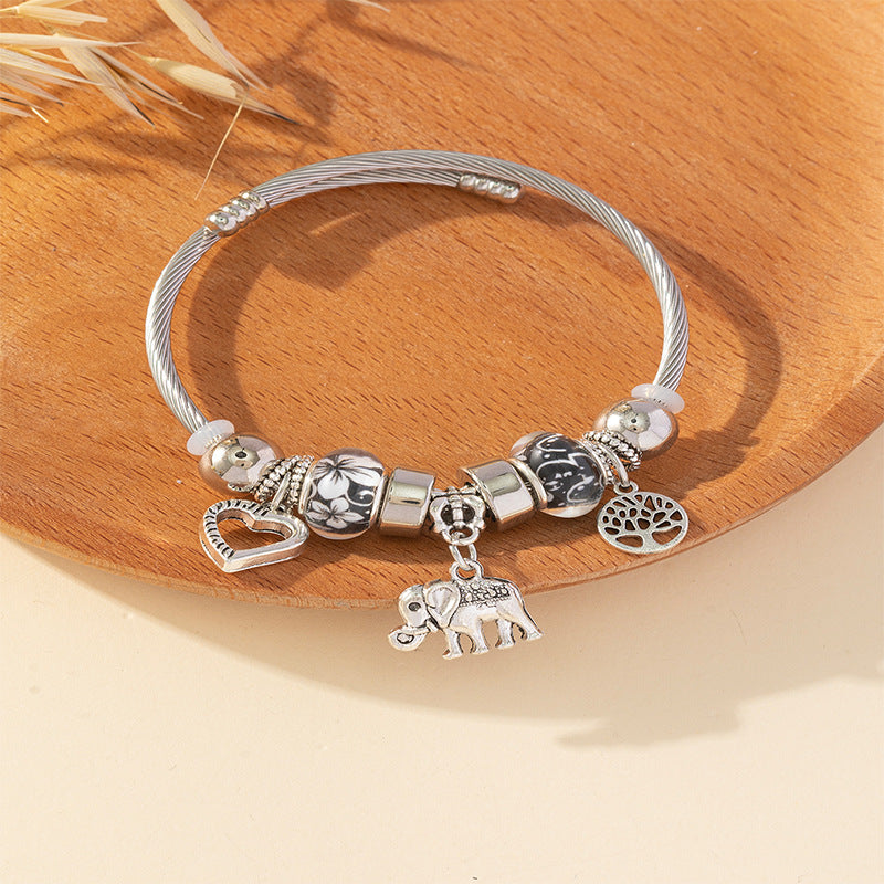 Wholesale Heart Shaped Rhinestone Stainless Steel Copper Alloy Beaded Bracelet ACC-BT-JingSY001