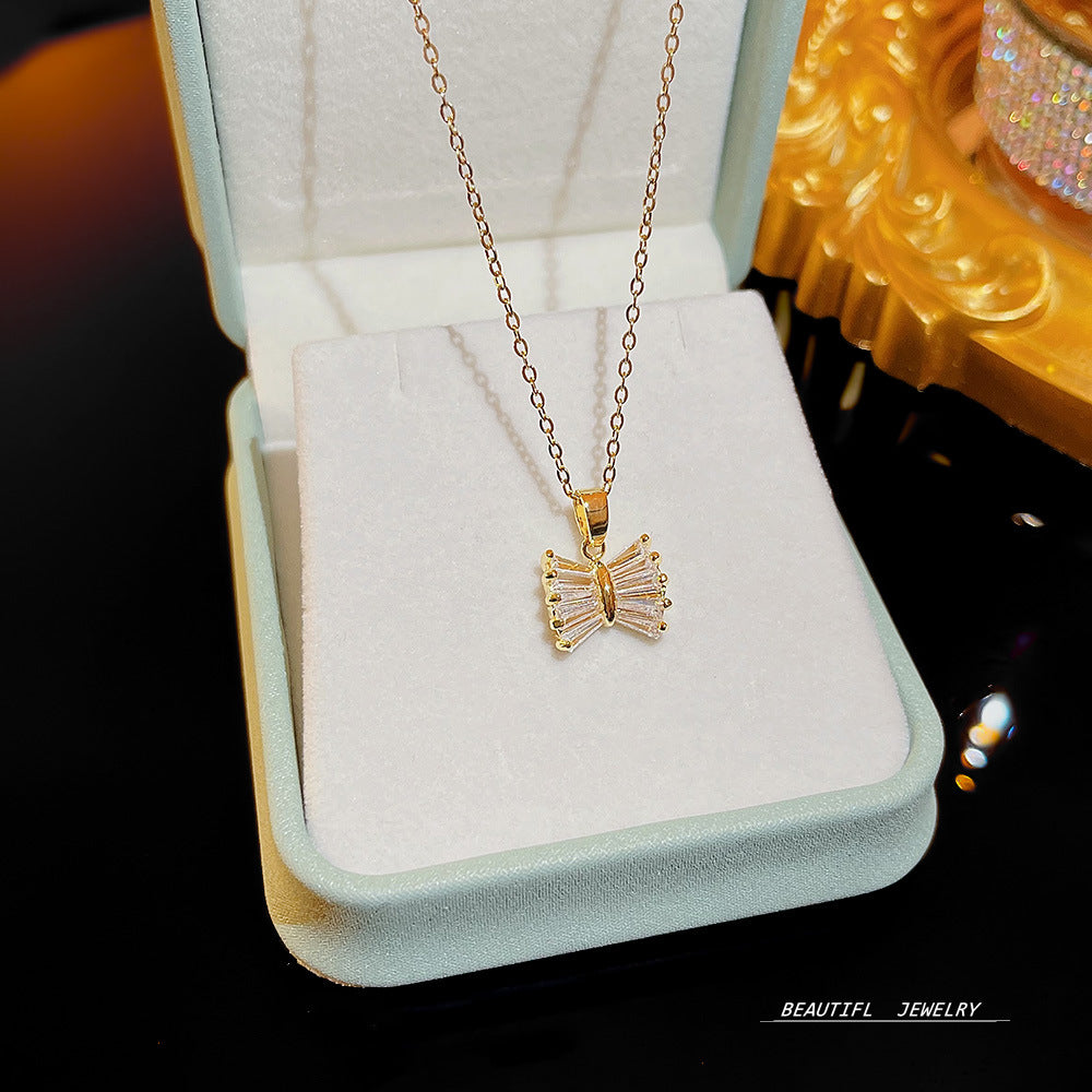 Wholesale Micropaved Zirconia Clavicle Chain Titanium Steel Necklaces Choker Necklace ACC-NE-Xiyue005