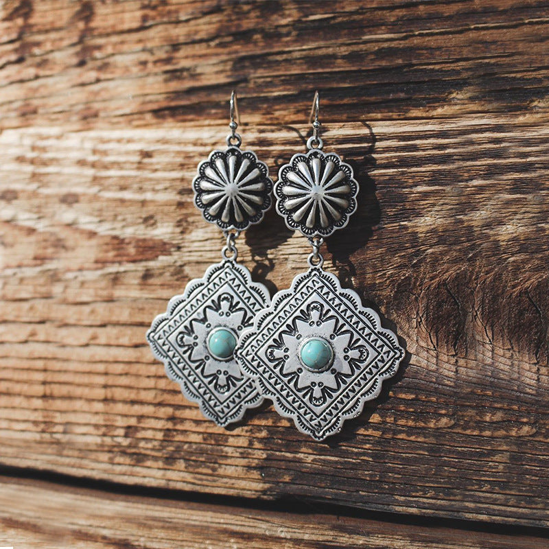 Wholesale  vintage turquoise pumpkin flower earrings