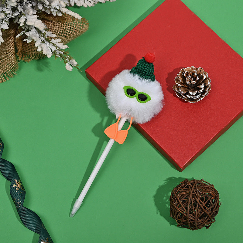 Wholesale 5pcs Christmas series sunglasses fur ball cartoon plush ball pen