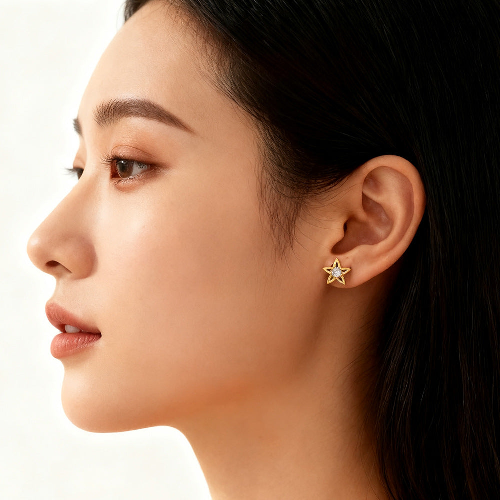 Wholesale Titanium steel zircon flower earrings