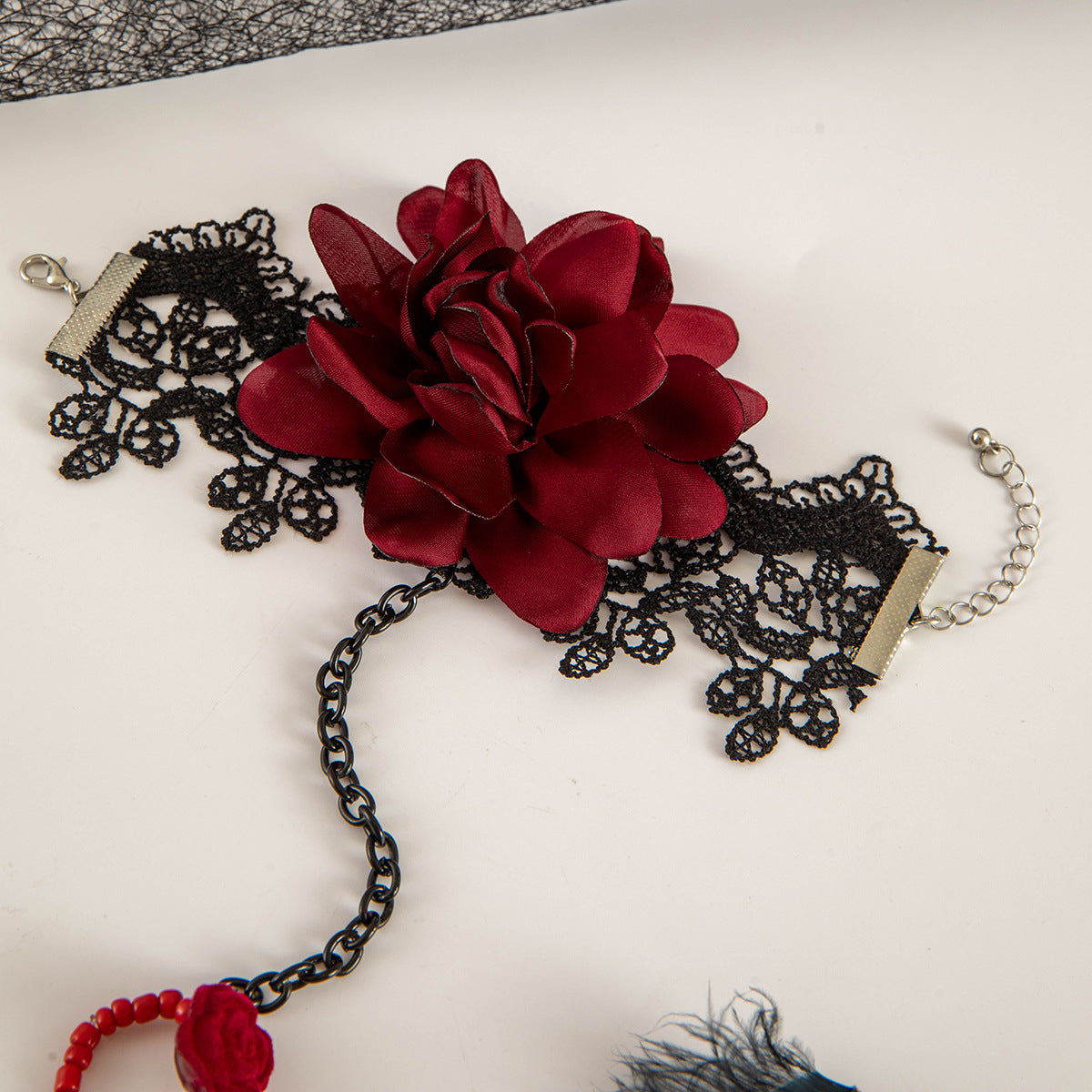 Wholesale  Gothic Style Rose Big Flower Lace Finger Chain Bracelet