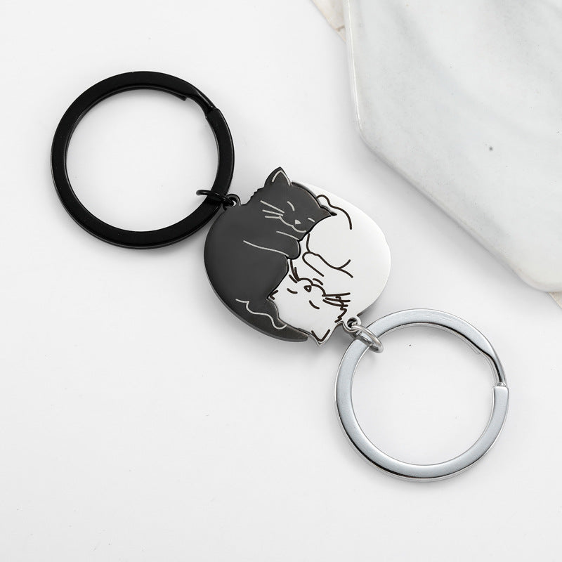 Wholesale Creative Cute Cartoon Black and White Cat Titanium Steel Keychain ACC-KC-Chuno001