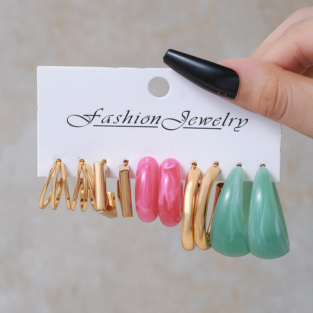 Wholesale Colorful Resin C-shaped Pearl Earrings Set of 5 Pairs Acrylic Earrings ACC-ES-Zhey001