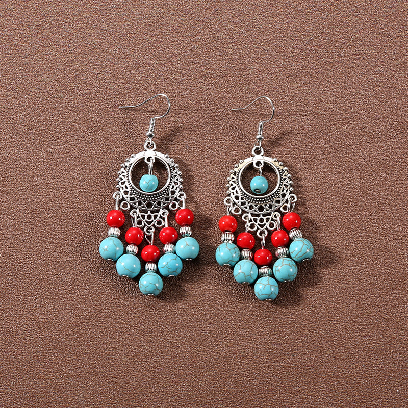 Wholesale Bohemian Tassel Turquoise Earrings Retro Ethnic Style ACC-ES-Gumi002