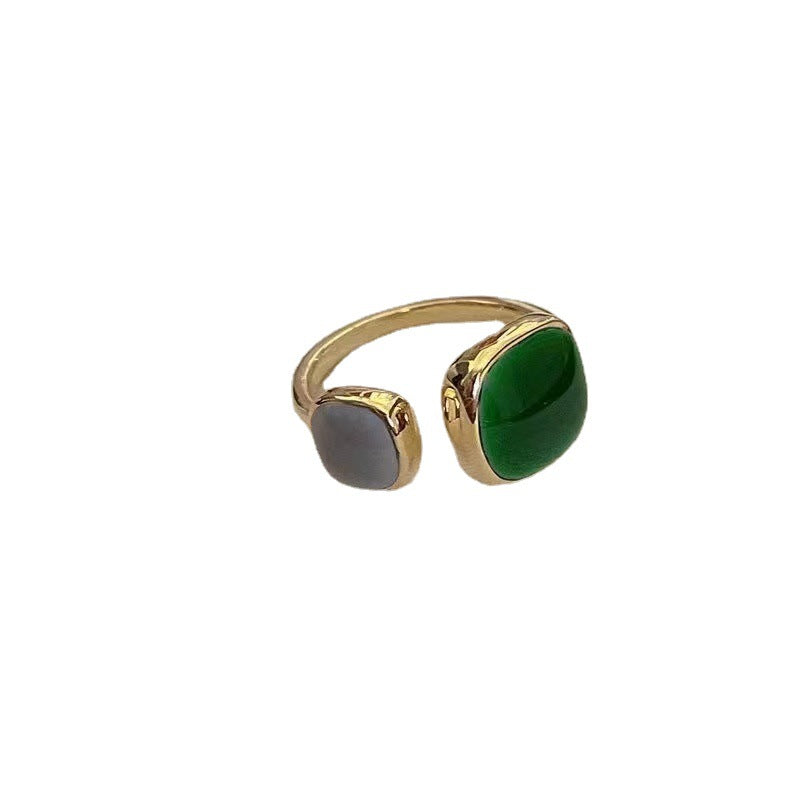 Wholesale Alloy Dripping Oil Open Ring Emerald Green Geometric Shape Women S Everyday Jewelry Accessory