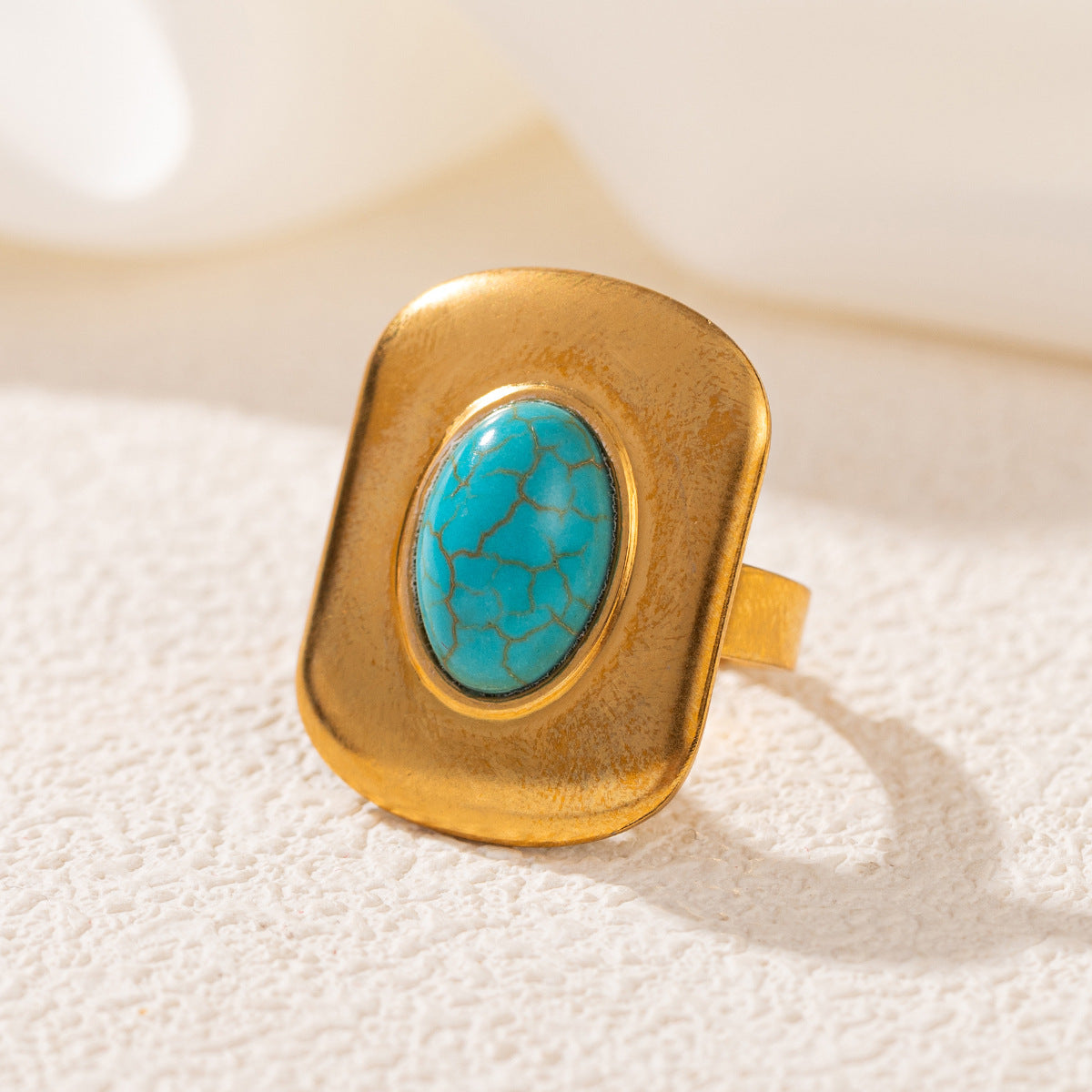 Wholesale Stainless Steel 18K Gold Open Turquoise Ring