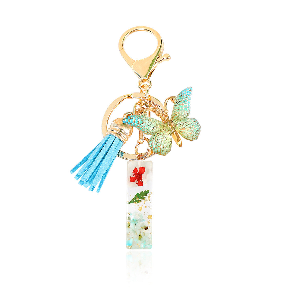 Wholesale green resin butterfly letter keychain