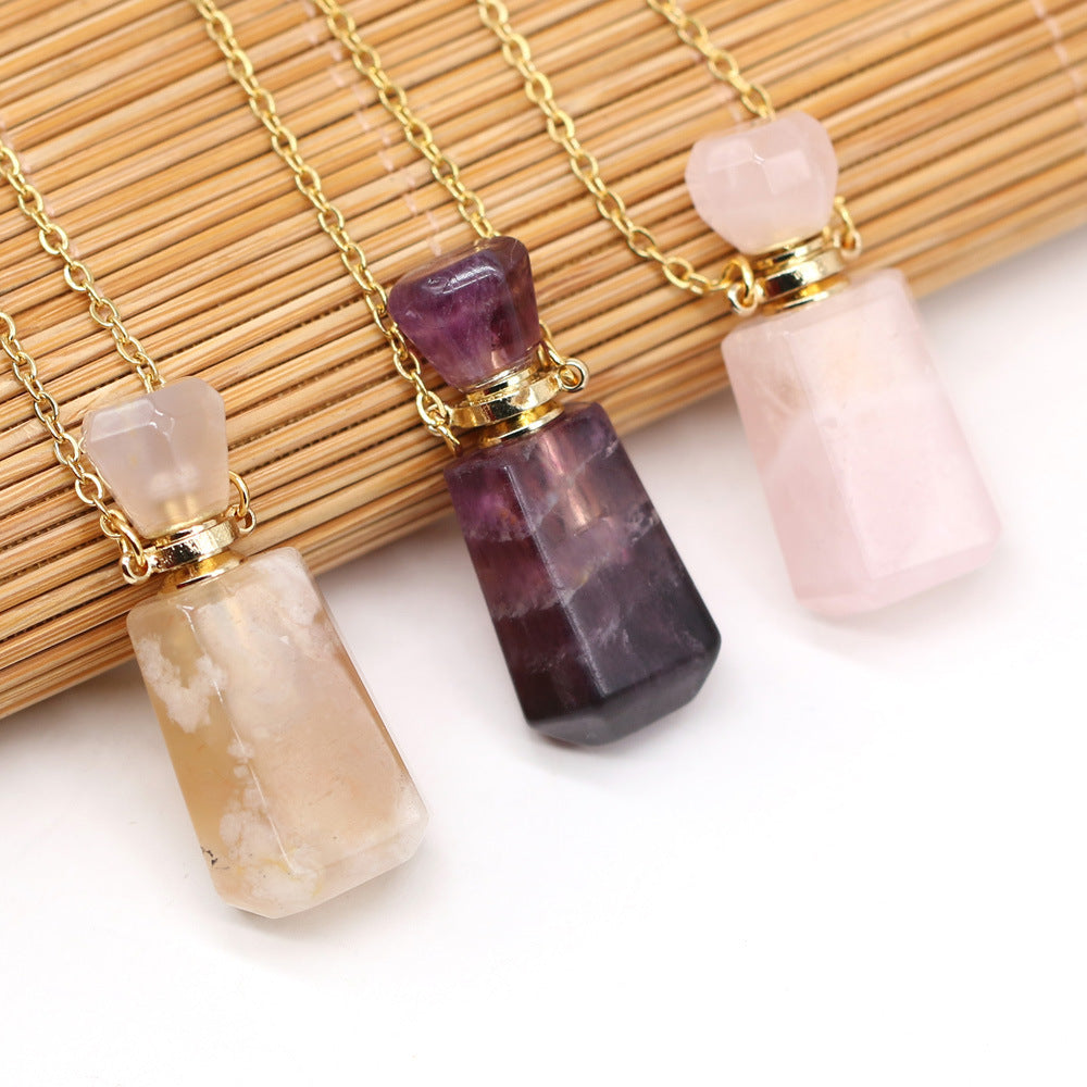 Wholesale Natural Stone Amethyst Perfume Bottle Pendant Necklace ACC-NE-QianSheng001